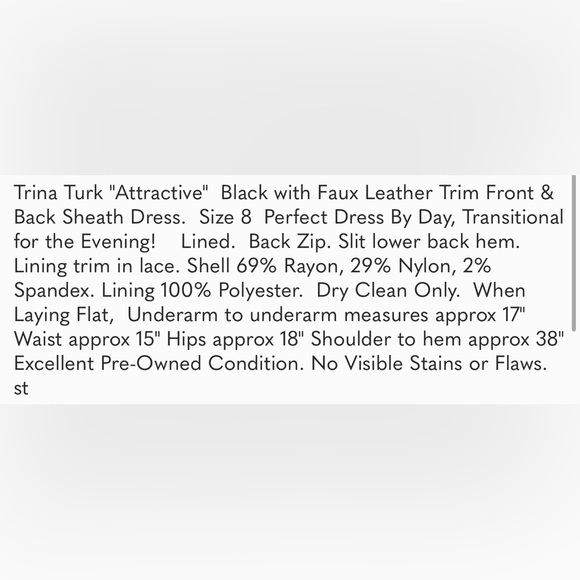 Trina Turk Black w/Leather Trim Sheath Dress 8 - Picture 11 of 12